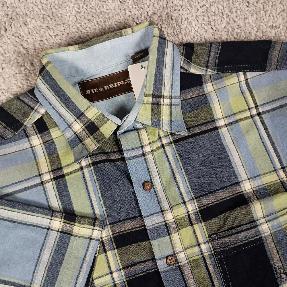Bit And Bridal‎ Mens M Blue Green Plaid Button Down Shirt